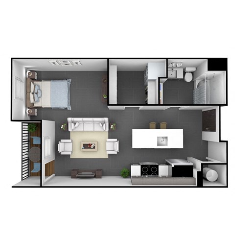 Floor plan for studio, 1 bath, 631 sqft